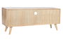 DKD Home Decor Mueble TV Scandi Natural 120x48x30 cm Rubberwood Ratan Metal 4 Cajones