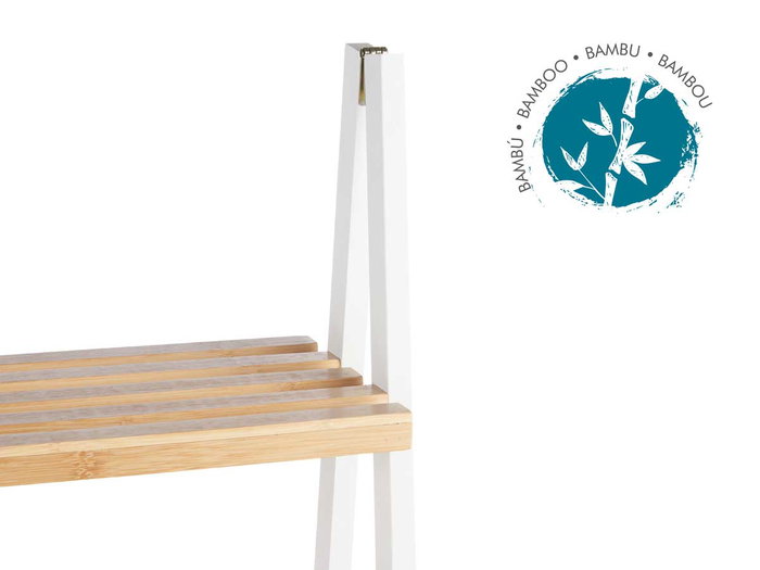 Berilo Estantería Escalera de 4 Estantes en Bambú y Pino, Color Blanco, Dimensiones 109x40x30 cm (Alto x Ancho x Profundo)