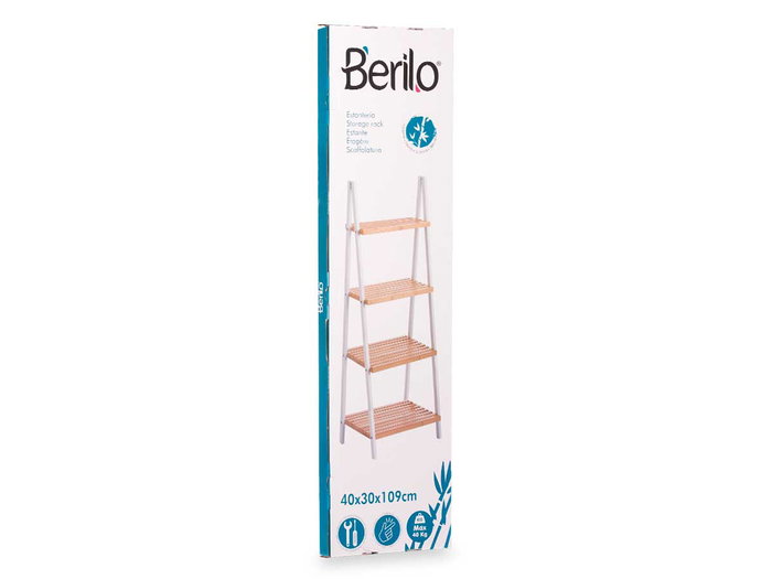Berilo Estantería Escalera de 4 Estantes en Bambú y Pino, Color Blanco, Dimensiones 109x40x30 cm (Alto x Ancho x Profundo)