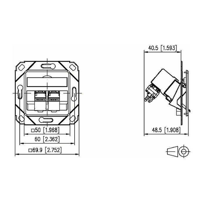 METZ CONNECT Anschlussdose C6Amodul 2 Port 270 UP reinweiss, Roseta de Conectores Modular