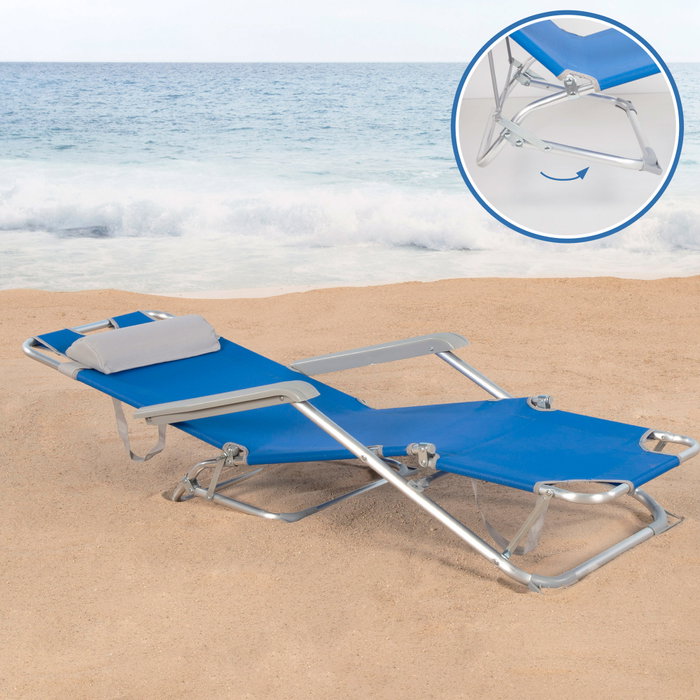 Aktive Tumbona plegable de playa multiposición azul con cojín Aktive Tumbona plegable de playa multiposición azul con cojín