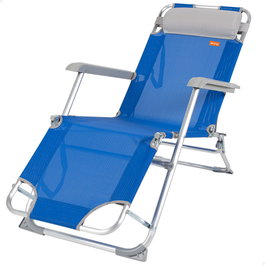 Aktive Tumbona plegable de playa multiposición azul con cojín