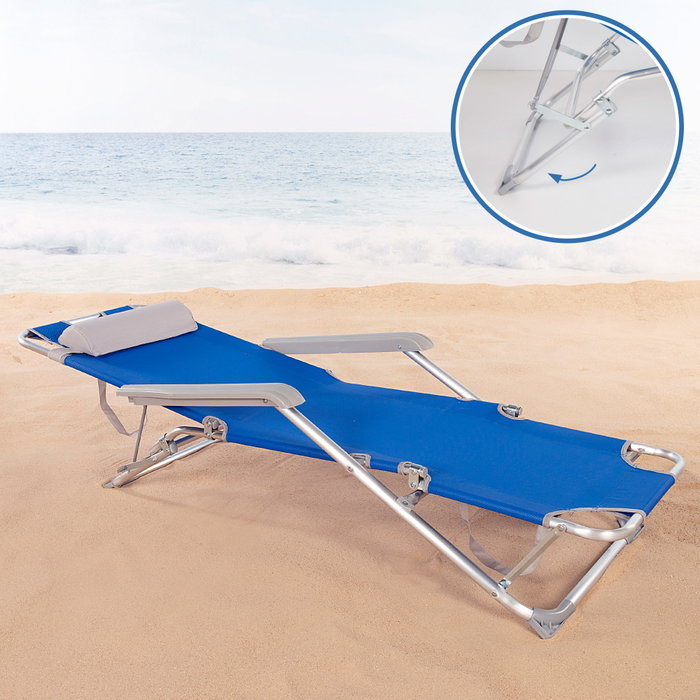 Aktive Tumbona plegable de playa multiposición azul con cojín Aktive Tumbona plegable de playa multiposición azul con cojín