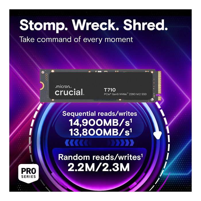 Crucial T710 SSD M.2 NVMe PCIe 5.0 4TB 2280 - Unidad de estado sólido para PC gaming con velocidades de hasta 14500 MB/s de lectura