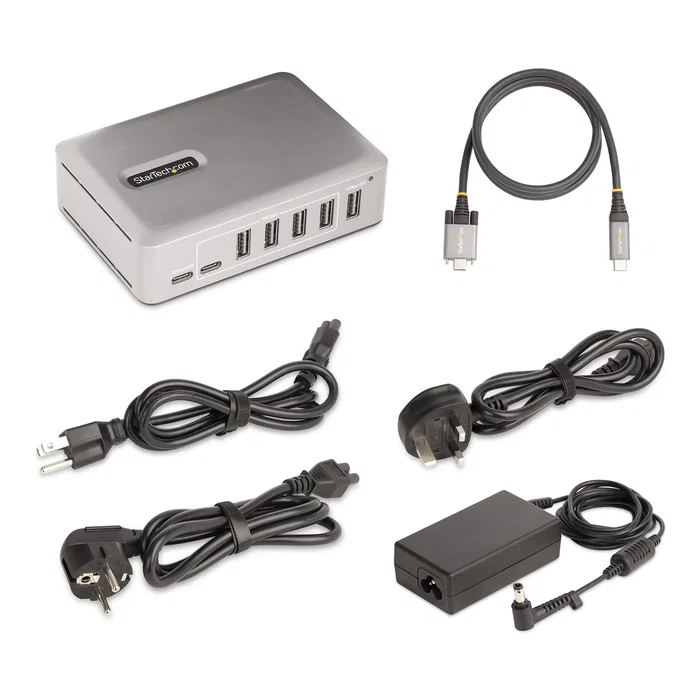 StarTech.com Hub USB-C de 7 Puertos | 5x USB-A + 2x USB-C | 10Gbps | Autoalimentado 65W | 10G5A2CS-USB-C-HUB | Color Plata