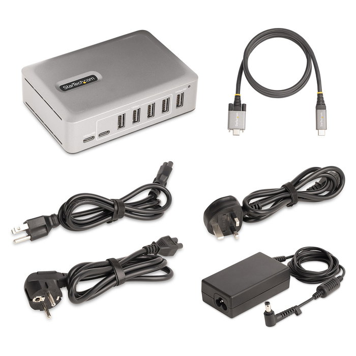 StarTech 10G5A2CS Hub USB-C de 7 Puertos, Autoalimentado, 10 Gbps, USB 3.2 Gen 2 Tipo-A y Tipo-C, Color Plata