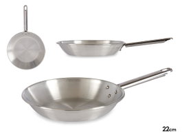 Kinvara Sartén de Aluminio con Mango 22 cm, Color Plata, Apta para Gas, Horno y Lavavajillas (Set de 12)