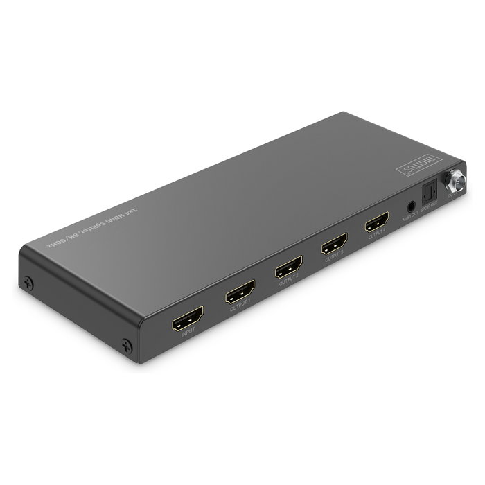 Digitus Divisor HDMI 1x4 Splitter 8K/60Hz 48 Gbit/s con Toslink, EDID Control, HDR 2.3, 7680x4320 Pixeles, Negro, Metal