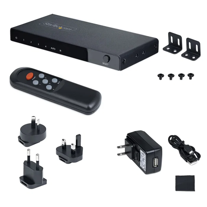 StarTech.com 4PORT-8K-HDMI-SWITCH | Switch HDMI 2.1 4x1 | 4K@120Hz & 8K@60Hz | HDR10+ | VRR/ALLM/CEC | Audio 7.1 HD | Kit montaje y mando StarTech.com 4PORT-8K-HDMI-SWITCH | Switch HDMI 2.1 4x1 | 4K@120Hz & 8K@60Hz | HDR10+ | VRR/ALLM/CEC | Audio 7.1 HD | Kit montaje y mando