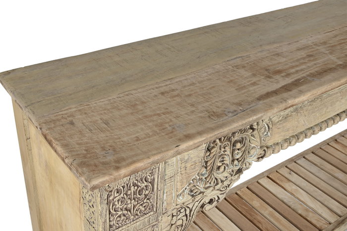 DKD Home Decor Consola Unique Antique, Madera Tallada de Teca Color Natural, 182 x 46 x 85 cm