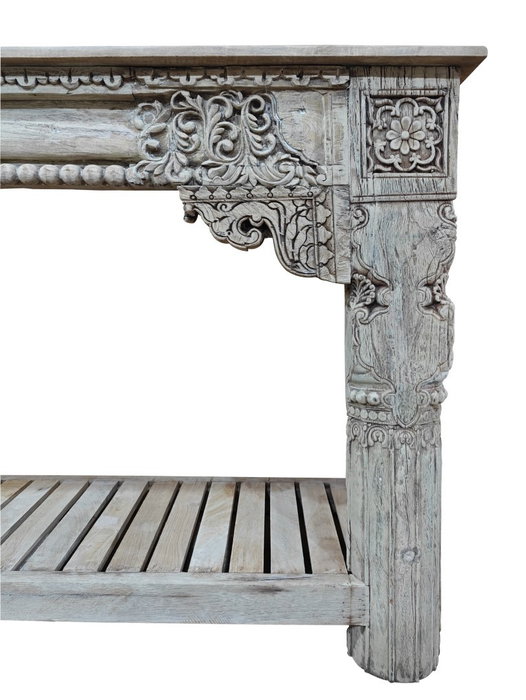 DKD Home Decor Consola Unique Antique, Madera Tallada de Teca Color Natural, 182 x 46 x 85 cm