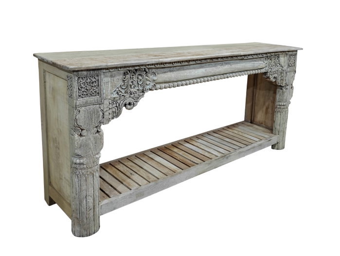 DKD Home Decor Consola Unique Antique, Madera Tallada de Teca Color Natural, 182 x 46 x 85 cm