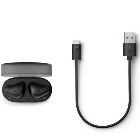 Philips TAT2139BK Auriculares Bluetooth Inalámbricos, Autonomía 7h, Negros, Estuche de Carga Compacto