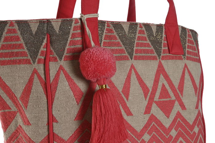 DKD Home Decor Bolso Mediterraneo Fresa Fucsia Beige 16 x 66 x 31 cm