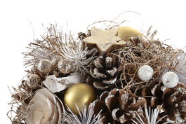 DKD Home Decor Centro de Mesa Navidad Moderna Dorado Marron Piña Natural 18 x 22 x 18 cm