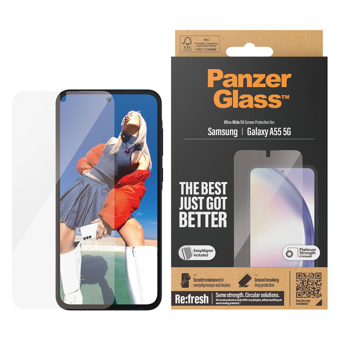 PanzerGlass Protector de Pantalla Samsung Galaxy A55 5G UWF Ultra-Wide Fit Vidrio Templado Resistente