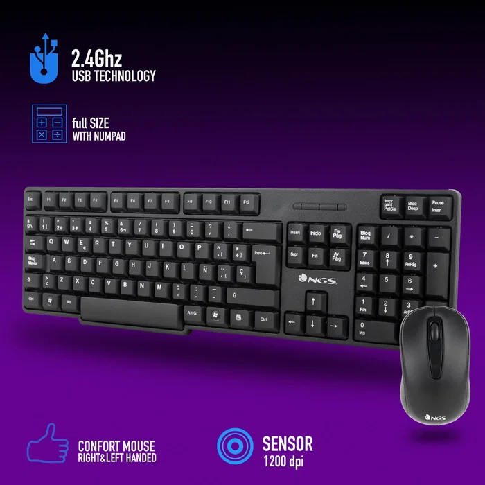 NGS Euphoria Kit Teclado y Ratón Inalámbricos Negro 2,4 GHz NGS Euphoria Kit Teclado y Ratón Inalámbricos Negro 2,4 GHz