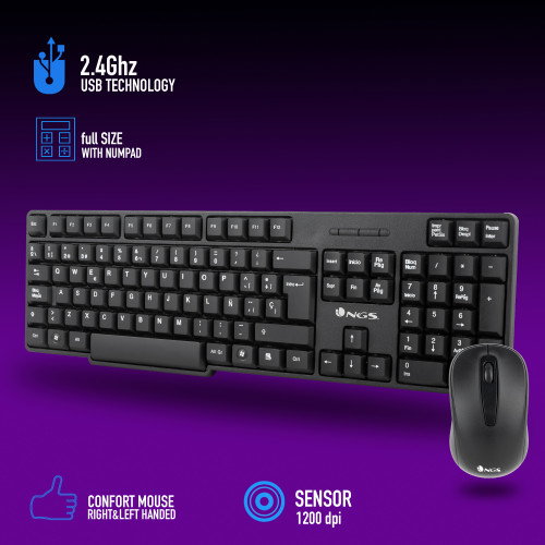 NGS Euphoria Kit Teclado y Ratón Inalámbricos Negro NGS Euphoria Kit Teclado y Ratón Inalámbricos Negro