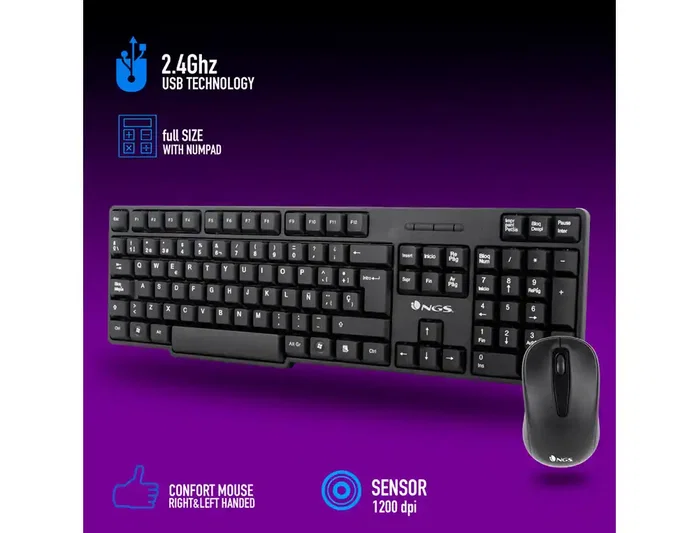 NGS Euphoria KIT Teclado y Ratón Inalámbricos Negro NGS Euphoria KIT Teclado y Ratón Inalámbricos Negro