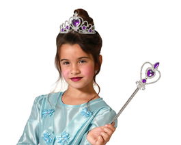 Tiara Plateada Con Corazones Y Varita Morada Para Princesa Infantil