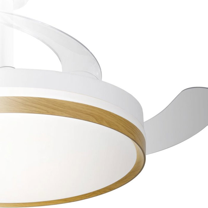 DAEWOO Ventilador de Techo Retráctil con LED 42 Pulgadas, Motor 30W, Luz 36W, 3 Velocidades, Control por App, Diseño Madera