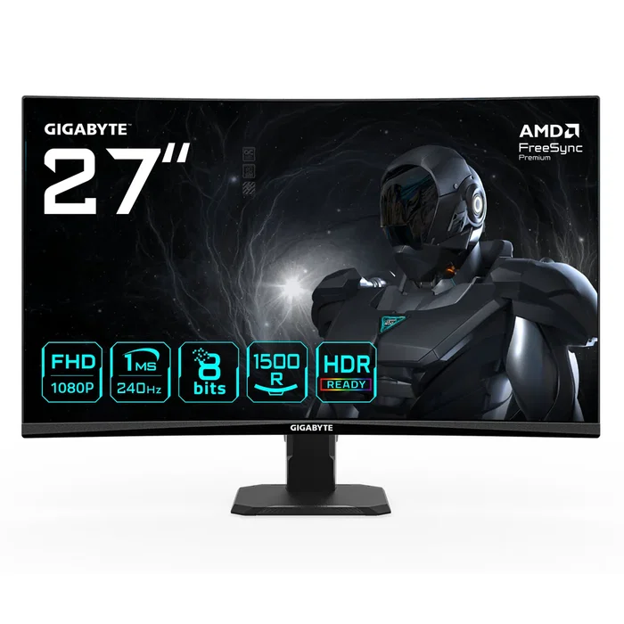 GIGABYTE GS27FC2 Monitor Gaming 27" Curvo 1500R FHD 240Hz 1ms VA con AMD FreeSync Premium, HDR, Eyesafe 2.0 - Negro