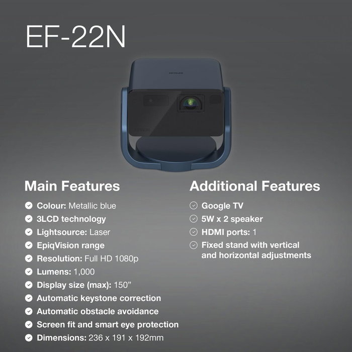Epson EF-22N Proyector Láser 3LCD Full HD Azul
