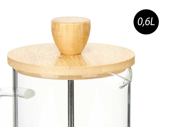 Vivalto Tetera Embolo Borosilicato Tapa Bambu 600ml 13.5x19x9cm (Set de 8)