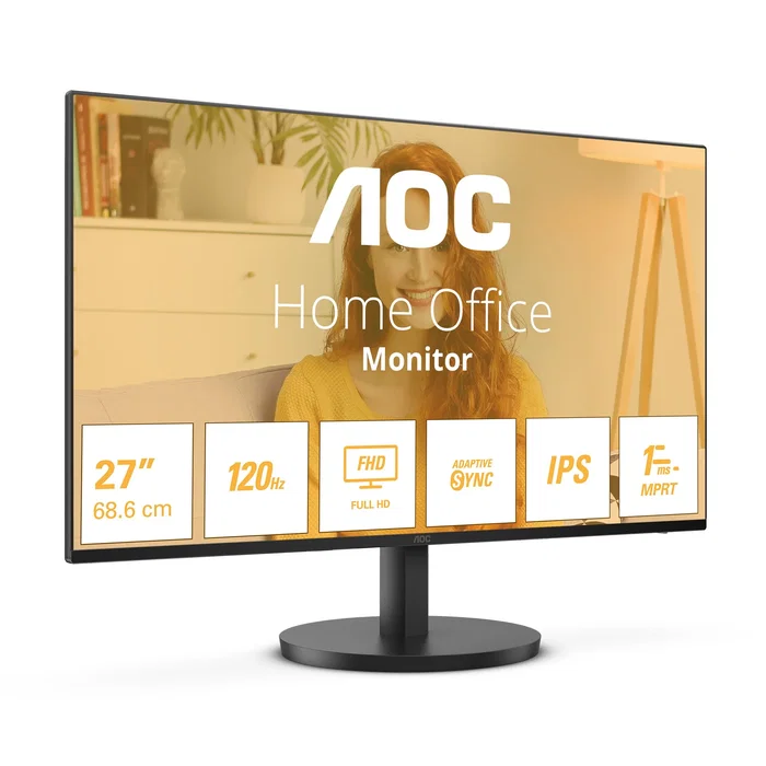 AOC Monitor 27" 27B3HA2 Full HD IPS 120Hz HDMI VGA Altavoces Integrados Borde Ultrafino Low Blue Light Adaptive Sync - Negro