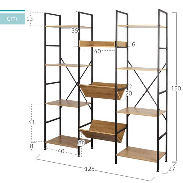 Max Home Estantería 125x27x150 cm de acero y aglomerado melamínico