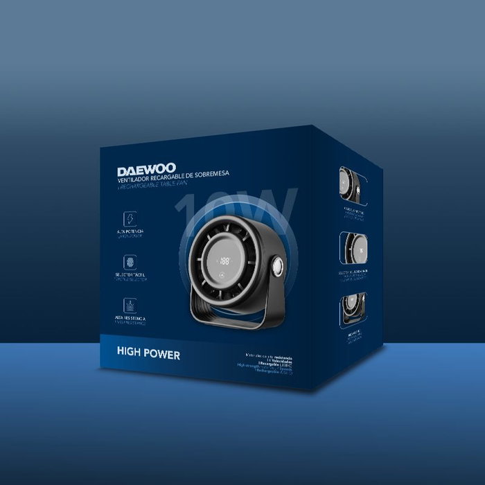 Daewoo Ventilador Sobremesa USB Recargable 10W con Display para Ordenador y Oficina - Display
