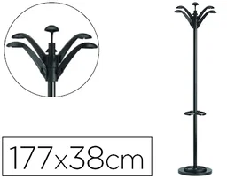 Perchero Pie Unilux Flora Metalico 6 Colgadores 175X35 Con Paragüero Color Negro