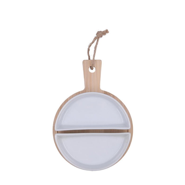 Quid Tabla de Aperitivo de Bambú y Cerámica con 2 Boles Semicirculares