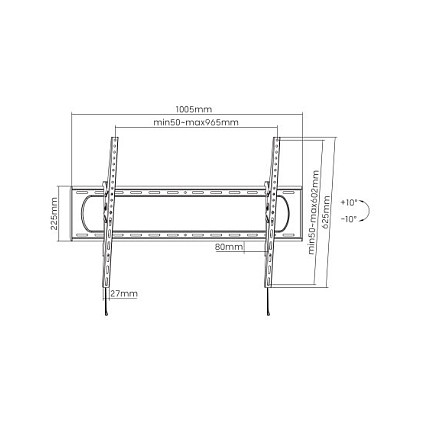 MANHATTAN Soporte de TV de Pared Inclinable para Pantallas de 60 a 120 Pulgadas, hasta 120 kg, Compatible VESA 50x50 a 900x600 mm, Negro