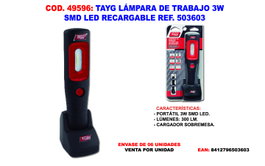 TAYG FINSTOCK Lámpara de Trabajo 3W SMD LED Recargable 503603