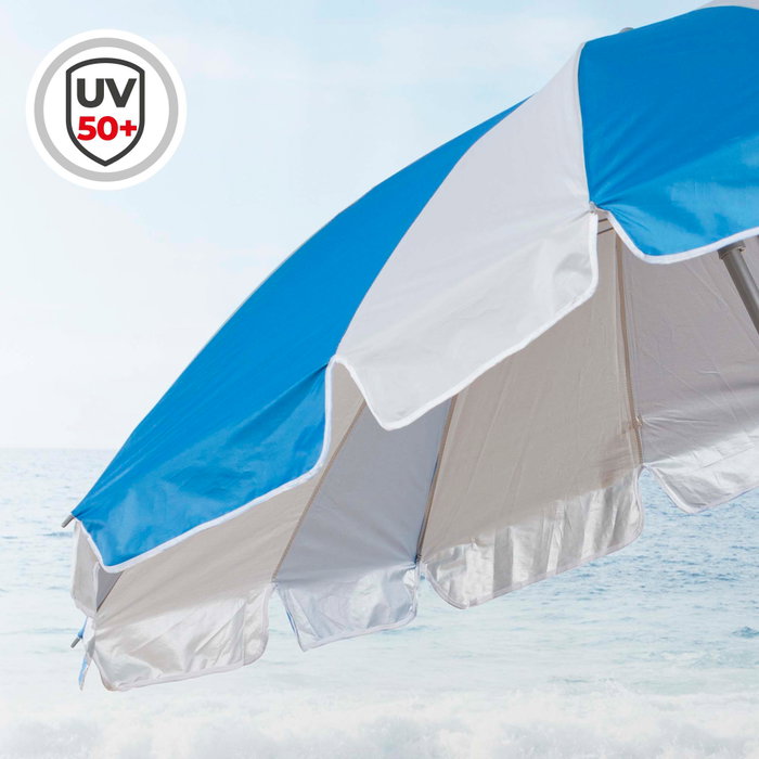 Aktive Sombrilla de playa 200 cm azul y blanco con espiral de anclaje