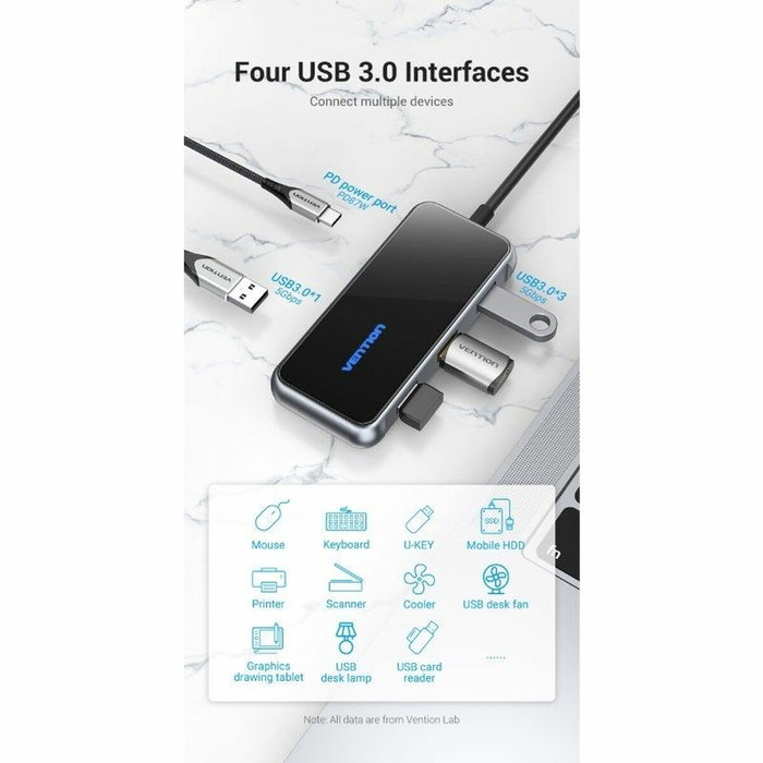 Vention TFDHB Hub USB-C 5 en 1 con 4x USB 3.0 y PD 87W, Gris Vention TFDHB Hub USB-C 5 en 1 con 4x USB 3.0 y PD 87W, Gris