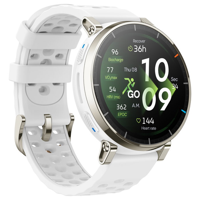 Amazfit Amazfit Active 3 Premium White Smartwatch HYROX-Modus, Reloj Inteligente con Pantalla AMOLED de 3,35 cm, GPS, NFC, Batería de 365 mAh, 38 g, Color Blanco y Oro