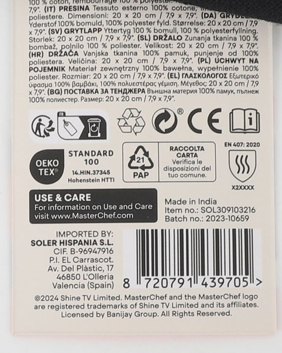 Masterchef Agarrador 20 cm x 20 cm (72 Unidades)