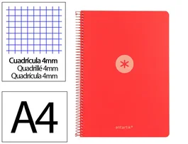 Antartik Cuaderno Espiral A4 Tapa Foam 80 Hojas 90g Cuadrícula 4mm con Margen - Color Rojo