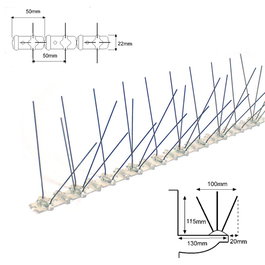 Varilla disuasoria para aves Spiketrack M-140, acero inoxidable y policarbonato, 500 mm x 115/140 mm