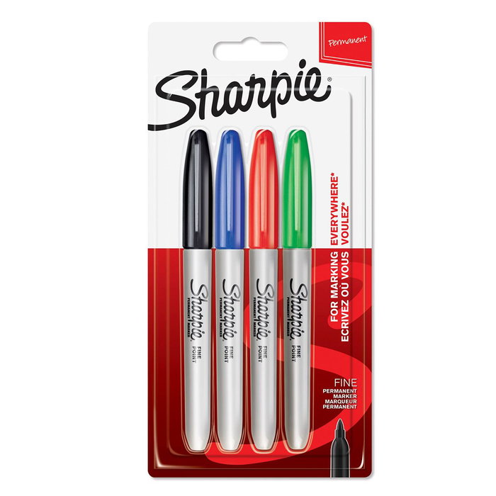 Sharpie Rotuladores Permanentes Fine, Punta Fina, 4 Unidades Colores Surtidos Sharpie Rotuladores Permanentes Fine, Punta Fina, 4 Unidades Colores Surtidos