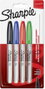 Sharpie Rotuladores Permanentes Fine, Punta Fina, 4 Unidades Colores Surtidos
