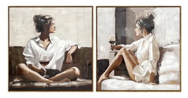 DKD Home Decor Surtido de 2 Cuadros de Lienzo Enmarcados 80x80x3,5 cm Chica Vino