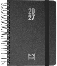 GRAFOPLAS Agenda Anual 2027 Metallic A6 con Tapa de Extradura y Goma Negro