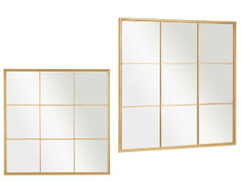 Giftdecor Espejo Ventanal Oro 90 x 90 cm Cristal y Metal