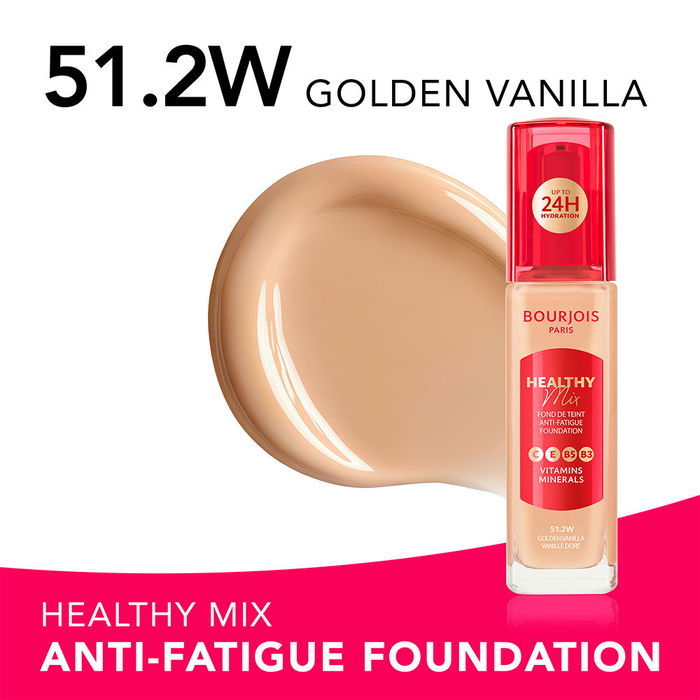 Bourjois Healthy Mix Base de Maquillaje #51.2W-Golden Vanilla | Vegana, 85% Natural, 30 ml | Acabado Radiante