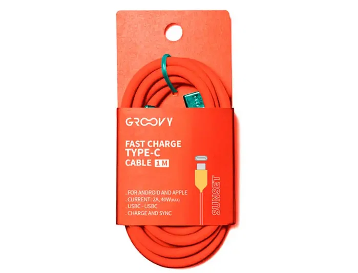 GROOVY Cable USB-C a USB-C de Silicona 1 m Naranja Sunset Pantone 172