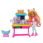 Enchantimals Hlh22 Muñeca Dr. Carlin Cat Clínica Bienestar Conjunto Juego con Mascotas Hurdle, Gatita, Estetoscopio y Accesorios Médicos
