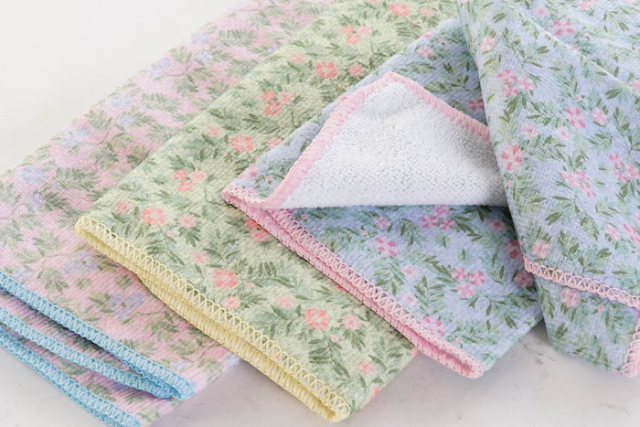 DKD Home Decor Paño Shabby Victoriano 21 Verde Rosa 0.5 x 60 x 40 cm (12 Unidades) Microfibra Flores